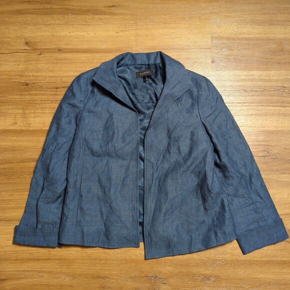 Talbots Open Front Blazer Style Jacket 100% Linen Blue Womens Size 2 Casual - Picture 1 of 8